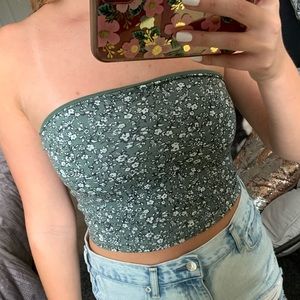 American Eagle Green Flower Print Tube Top